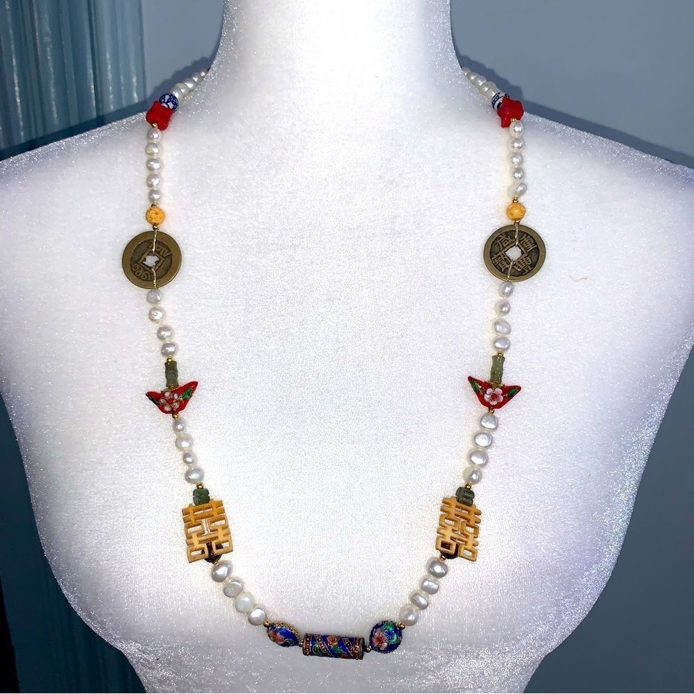 Freshwater Pearl Necklace Handpainted Beads
